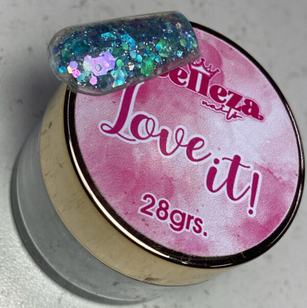 Acrílico glitter #17 love it Belleza Nails 28grs