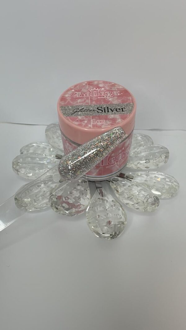 Acrílico glitter silver Belleza Nails 1 onza