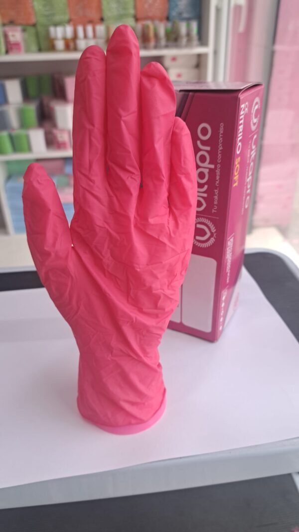 Caja de Guantes Rosado Fucsia de Nitrilo Talla M Vitapro 100 pares