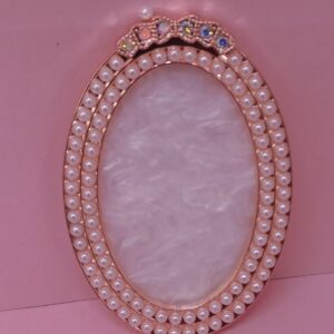 Exhibidor de mostrario (base para mezclas de gel uñas) forma de óvalo rose gold con blanco  y perlas